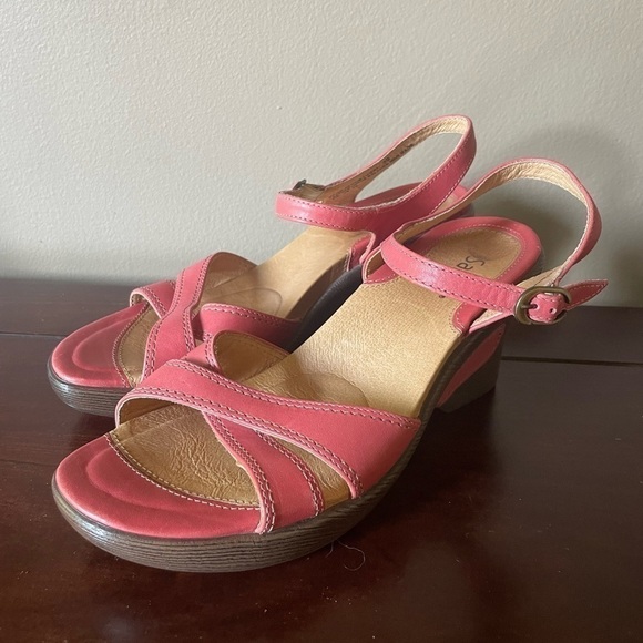 SANITA Wedge Sandal ankle strap open toe coral salmon leather 39 8 NEW - Picture 2 of 6